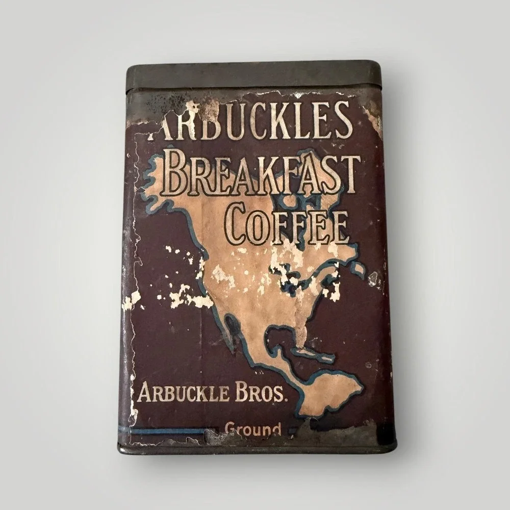 Arbuckle Bros Breakfast Coffee Tin Antique Brown Americana Primitive Rustic Map